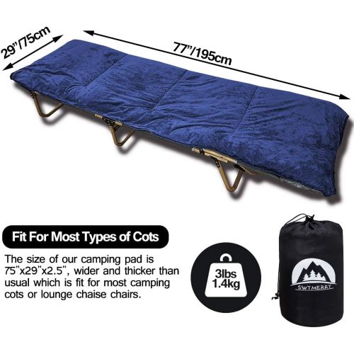  SWTMERRY Sleeping Cot Pads (75 x 29) with Elastic Straps Portable for Outdoor & Hiking, Cotton Soft Thick Camping Cot Pad,Waterproof - Grey & NavyBlue