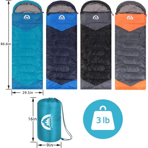  SWTMERRY Sleeping Bag 3 Seasons (Summer, Spring, Fall) Warm & Cool Weather - Lightweight,Waterproof Indoor & Outdoor Use for Kids, Teens & Adults for Hiking and Camping