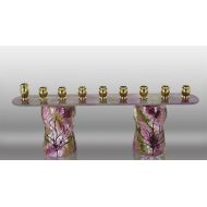 SWcreationsinglass Hand Painted Tall Menorah Rose Green and White