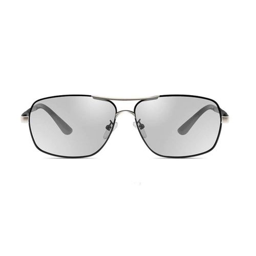  SX Mens Photosensitive Color Metal Sunglasses Sports Riding Sunglasses (Color : Black Silver)