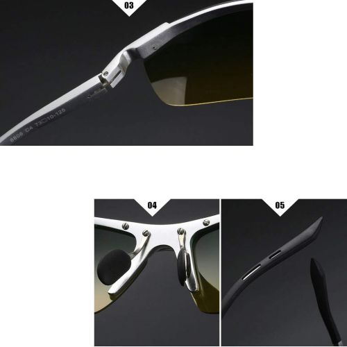  SX Mens Driving Aluminum-Magnesium Driving Sunglasses, Day and Night Sports Riding Glasses (Color : Silver Frame)