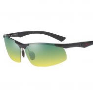 /SX Mens Half Frame Aluminum Magnesium Polarized Sunglasses Day and Night Driving Glasses (Color : Black)