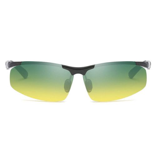  SX Mens Half Frame Aluminum Magnesium Polarized Sunglasses Day and Night Driving Glasses (Color : Black)