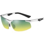 SX Mens Half Frame Aluminum Magnesium Polarized Sunglasses Day and Night Driving Glasses (Color : Silver)