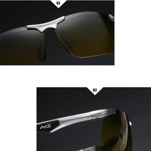  SX Mens Half Frame Aluminum Magnesium Polarized Sunglasses Day and Night Driving Glasses (Color : Silver)