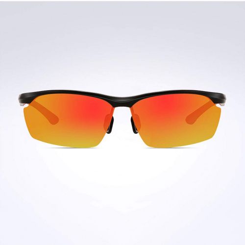  SX Aluminum-Magnesium Half-Frame Mens Polarized Sunglasses Riding Sports Mirror (Color : Black red Frame)