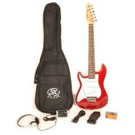 Left Handed Electric Guitar 12 Size (34 Inch) Red wPocket Amp, Carry Bag, Strap & On Line Video Lessons SX RST 12 CAR LH