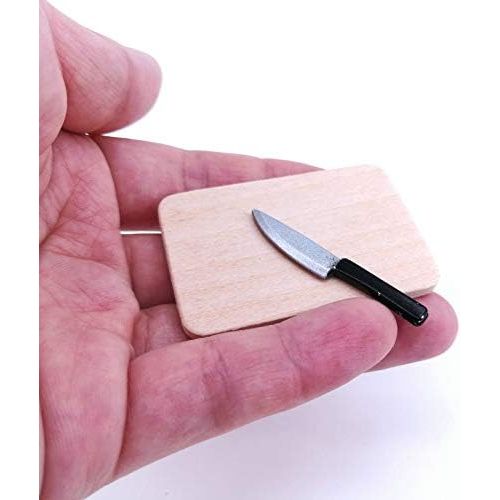  SXFSE Dollhouse Decoration Accessories, 1:12 Dollhouse Miniature Scene Model Kitchen Knives Set with Chopping Board Pretend Play Toy
