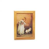 SXFSE Dollhouse Decoration Accessories, 1:12 Doll House Miniature Painted Wooden Frame Mural Accessories Girl and Cat (Brown)