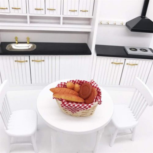  SXFSE Dollhouse Decoration Accessories,1/12 Mini Dollhouse Miniature Food Bread Toast with Basket Pretend Play Toy