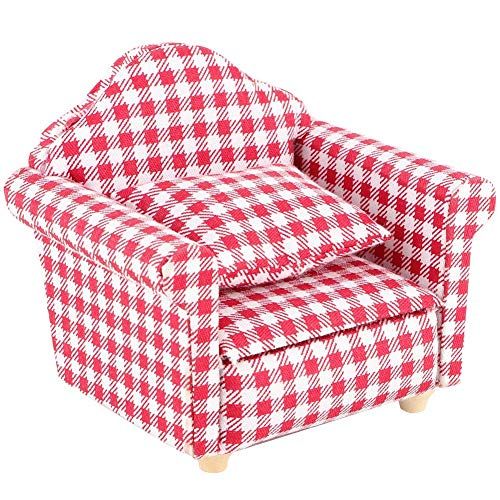  SXFSE Doll House Sofa Arm Chair, 1:12 Scale Wooden Dollhouse Miniature Funiture Decor Couch with Pillow, Kids Play Toy