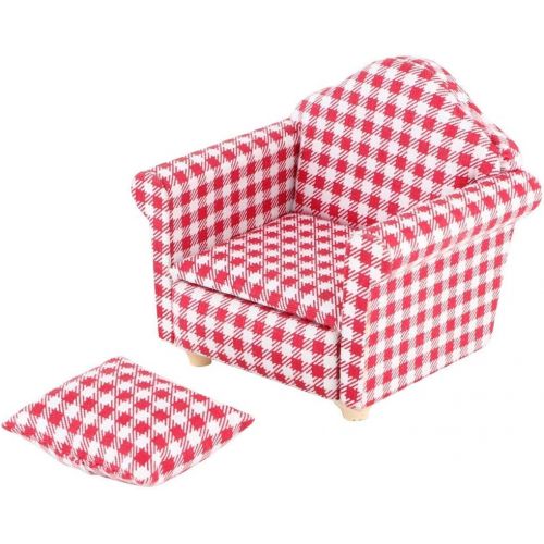  SXFSE Doll House Sofa Arm Chair, 1:12 Scale Wooden Dollhouse Miniature Funiture Decor Couch with Pillow, Kids Play Toy