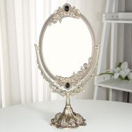 SXHDMY-Makeup mirror European-Style Vanity Mirror Retro Desktop Rotating Bronze Oval Double-Sided Makeup Mirror Beauty Salon Mirror 38x22x12cm