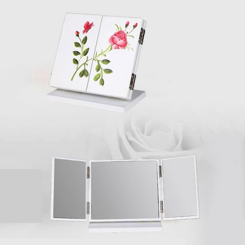  SXHDMY-Makeup mirror Makeup Mirror Table Mirror Folding Mirror Three Mirror Portable Creative Mirror (Color : White)
