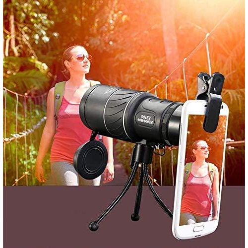  [아마존베스트]SXMY Monocular Telescope, 50 x 52 Telescope with Smartphone Adapter Tripod Ultra HD Multi-Coated Waterproof BAK4 Prism for Wildlife Bird Watching Camping Travelers