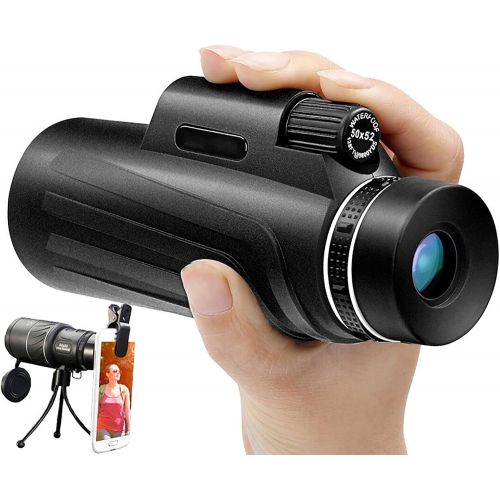  [아마존베스트]SXMY Monocular Telescope, 50 x 52 Telescope with Smartphone Adapter Tripod Ultra HD Multi-Coated Waterproof BAK4 Prism for Wildlife Bird Watching Camping Travelers