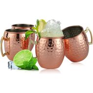 [아마존베스트]SXUDA Copper Mule Mugs Set of 4, Moscow Creative Hammer Point Copper Cups with Stainless Steel Inner and Copper-plated Outer for Beer and Cocktail