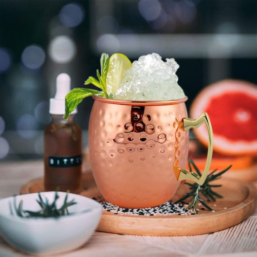  [아마존베스트]SXUDA Copper Mule Mugs Set of 4, Moscow Creative Hammer Point Copper Cups with Stainless Steel Inner and Copper-plated Outer for Beer and Cocktail