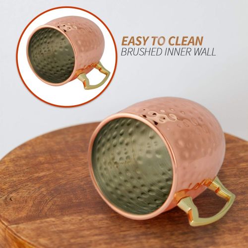  [아마존베스트]SXUDA Copper Mule Mugs Set of 4, Moscow Creative Hammer Point Copper Cups with Stainless Steel Inner and Copper-plated Outer for Beer and Cocktail