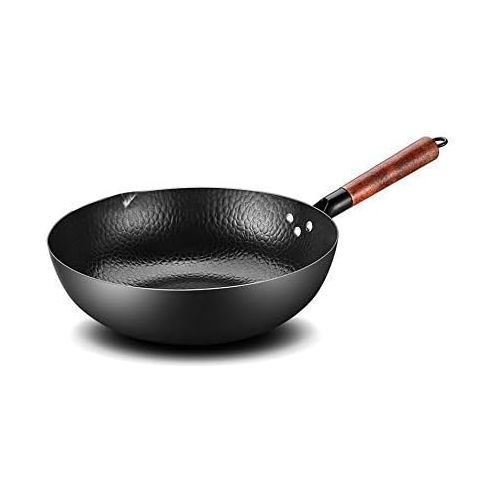  SXYZTDF Uncoated Health Wok， Non Stick Pan Gas Stove Induction Cooker Wood Cover Flat Bottom Pot Handmade Iron Pot 32Cm Useful