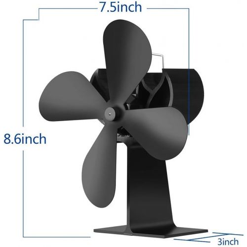  SXYZTDF Fireplace Fan 4 Blade Stove Fan Silent Log Wood Burner Heat Powered Stove Fan for fireplaces Environmentally Friendly Circulation (Black)