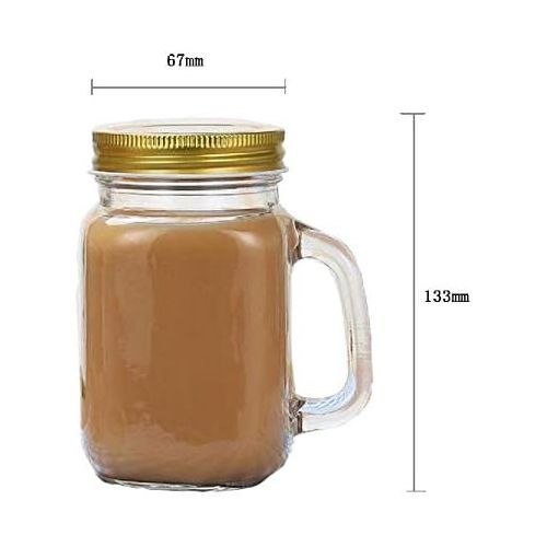  [아마존베스트]SYBL 1PC 500ml/17oz Empty Refillable Clear Glass Mason Jar Mugs Tumbler with Handle and Metal Screw Cap Wide-Mouth Drinking Glasses Beer Glassware Drinking Cups for Milk Tea Cocktail Sm