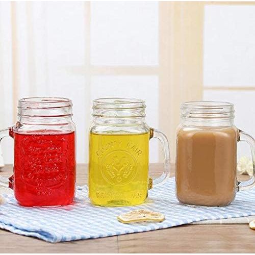  [아마존베스트]SYBL 1PC 500ml/17oz Empty Refillable Clear Glass Mason Jar Mugs Tumbler with Handle and Metal Screw Cap Wide-Mouth Drinking Glasses Beer Glassware Drinking Cups for Milk Tea Cocktail Sm