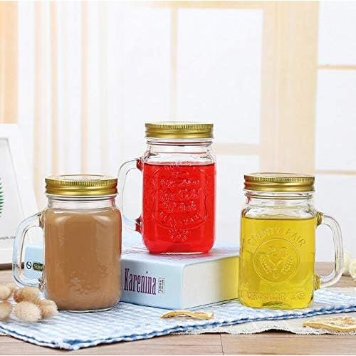  [아마존베스트]SYBL 1PC 500ml/17oz Empty Refillable Clear Glass Mason Jar Mugs Tumbler with Handle and Metal Screw Cap Wide-Mouth Drinking Glasses Beer Glassware Drinking Cups for Milk Tea Cocktail Sm