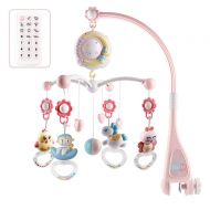 SYLOTS Baby Musical Crib Mobile with Remote Control, Projection Mobile Hanging Rotating Rattles and Remote Control Music Box for Newborn 0-18Months (Pink)