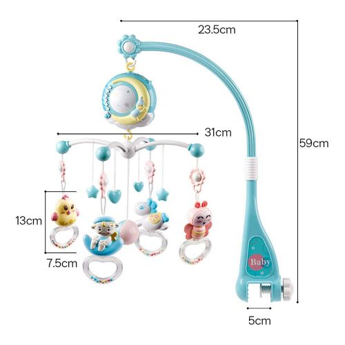  SYLOTS Baby Musical Crib Mobile with Remote Control, Projection Mobile Hanging Rotating Rattles and Remote Control Music Box for Newborn 0-18Months (Pink)