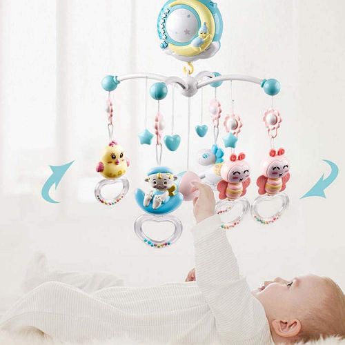  SYLOTS Baby Musical Crib Mobile with Remote Control, Projection Mobile Hanging Rotating Rattles and Remote Control Music Box for Newborn 0-18Months (Pink)