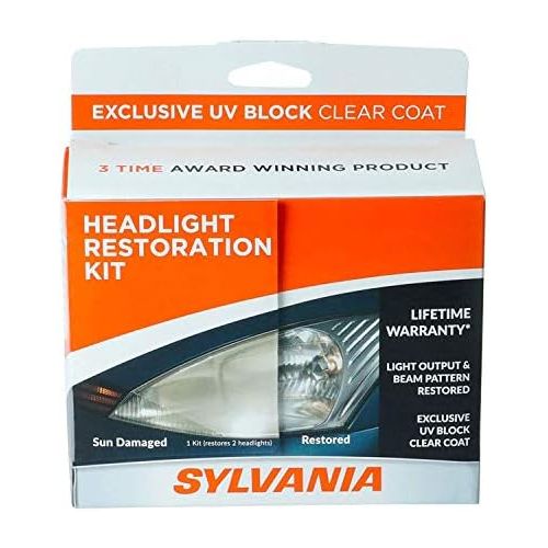  SYLVANIA - Headlight Restoration Kit - 3 Easy Steps to Restore Sun Damaged Headlights With Exclusive UV Block Clear Coat, Light Output and Beam Pattern Restored, Long Lasting Prote