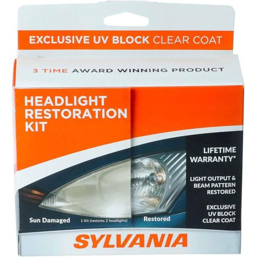  SYLVANIA - Headlight Restoration Kit - 3 Easy Steps to Restore Sun Damaged Headlights With Exclusive UV Block Clear Coat, Light Output and Beam Pattern Restored, Long Lasting Prote