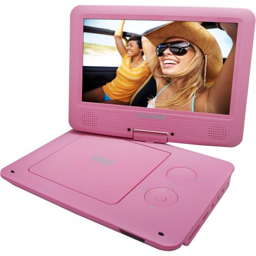  Sylvania 9-Inch Swivel Screen Portable DVD/CD/MP3 Player with 5 Hour Built-In Rechargeable Battery, USB/SD Card Reader, AC/DC Adapter, Pink