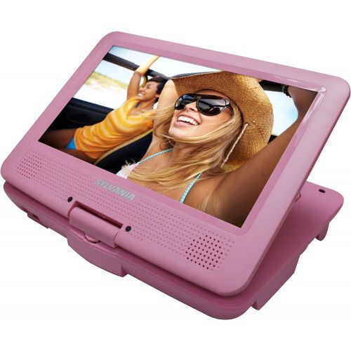  Sylvania 9-Inch Swivel Screen Portable DVD/CD/MP3 Player with 5 Hour Built-In Rechargeable Battery, USB/SD Card Reader, AC/DC Adapter, Pink