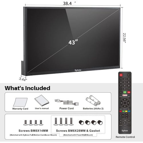  SYLVOX 43 inches Outdoor Smart TV Waterproof 4K Ultra High-Resolution High Brightness,7x16(H) Support Bluetooth & Wi-Fi Commercial Grade Suitable for Partial Sun(Deck Series 2022)