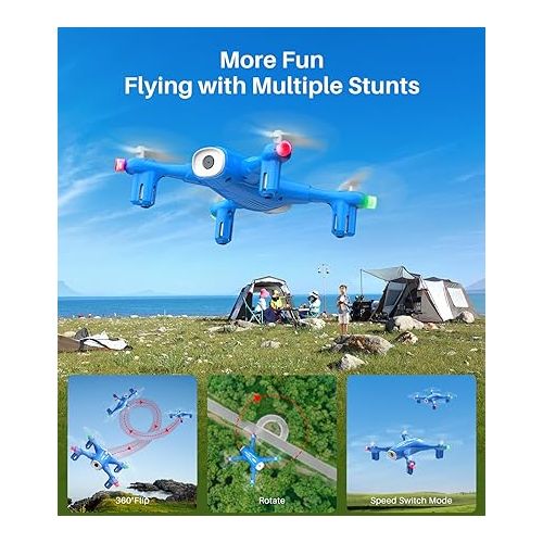 시마 SYMA X400 Mini Drone with 1080P FPV Camera for Kids, Remote Control Quadcopter Toys Gifts for Boys Girls with APP Control, Altitude Hold, Gravity Control, One Key Start, 3D Flips 2 Batteries, Blue