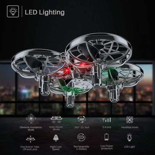 시마 Kids Hand Operated Drones, SYMA X100 Quadcopter with Auto-Avoid Obstacles, Safety Covered by Shell, 360°Flip, LED Light, 2 Speed for Kids, Boys and Girls Toys(Gray)