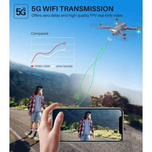 시마 SYMA X500 4K Drone with UHD Camera for Adults, Easy GPS Quadcopter for Beginner with 56mins Flight Time, Brush Motor, 5GHz FPV Transmission, Auto Return Home, Follow Me, Light Posi