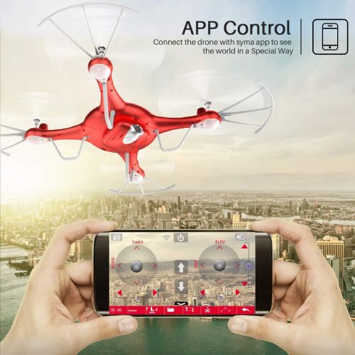 시마 SYMA DoDoeleph X5UW WiFi FPV 720P HD Camera Quadcopter Drone with Flight Plan Route App Control and Altitude Hold Red