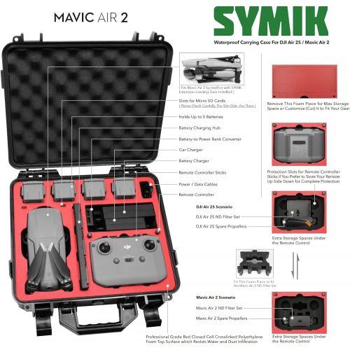  [아마존베스트]SYMIK A310-MA2 Waterproof Hard Carrying Case for DJI Mavic Air 2 Drone/Fly More Combo; Rugged Professional Case with Complete Protection