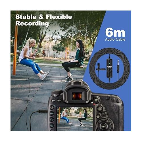  SYNCO Lavalier Mic, Lav S6E Omnidirectional Condenser Lapel Mic Recording Mic Compatible with iPhone iPad Video 6M/ 19.7ft Cable, Lavalier-Microphone-Omnidirectional-Recording-Mic