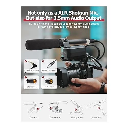  SYNCO Condenser Shotgun Microphone, Mic D1 Video Camera XLR Shotgun Microphone for DSLR Camera Camcorder, Super Cardioid Directional Mic