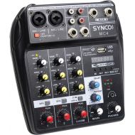 [아마존베스트]SYNCO MC4 Audio-Mixer-Bluetooth-USB-Record 4-Channel Mono Stereo Input Reverb Effects, 48V Phantom Power, Audio Interface Board for Stage Tuning, Home KTV, Studio Music, Sound Reco