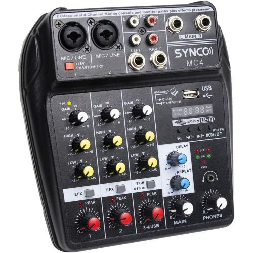  [아마존베스트]SYNCO MC4 Audio-Mixer-Bluetooth-USB-Record 4-Channel Mono Stereo Input Reverb Effects, 48V Phantom Power, Audio Interface Board for Stage Tuning, Home KTV, Studio Music, Sound Reco