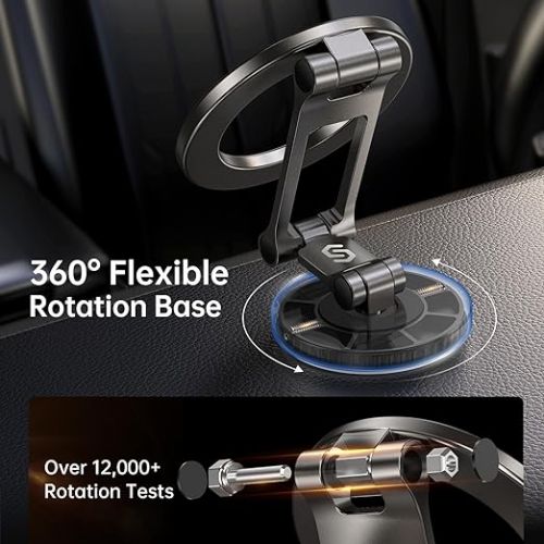  SYNCWIRE Fits MagSafe Car Mount for Car Dash&Tesla Screen, [All-Metal] Foldable Magnetic Phone Holder for Car, 360° Rotation Car Mount Strong Magnets Car Phone Holder Fits iPhone 15 14 13 12 Pro Max