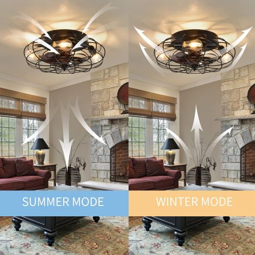  SYXLCYGJ Flush Mount Ceiling Fans with Lights, 3-Speed Reversible Ceiling Fan with Remote Control, 4xE26 Bases, 20 inch, Black