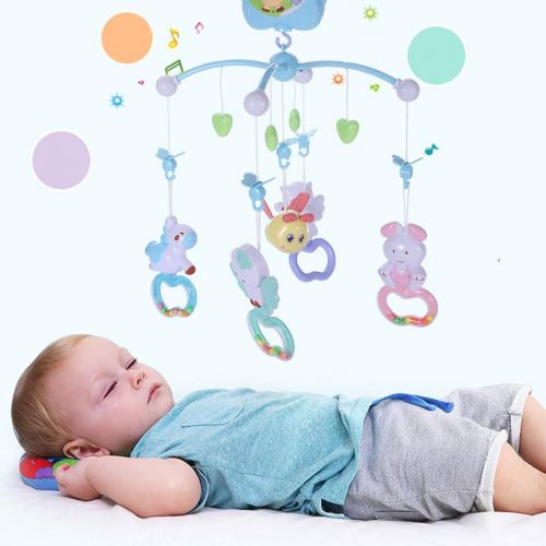  SYgerks Baby Mobile for Crib, Crib Toys with Music and Lights, Remote, Stand, Holder, Carrier, lamp, Projector for Pack and Play, Toy for Newborn 0-24 Months (Blue)