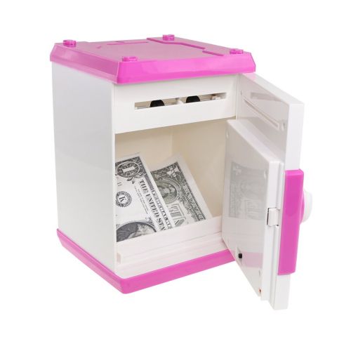  SZAT PRO Pink Electric Electronic Piggy Bank Kids Girls Money Safe Box Jar Coins Cashes Bills Password Key Code ATM Saver Toy