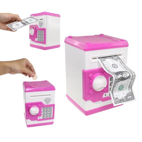  SZAT PRO Pink Electric Electronic Piggy Bank Kids Girls Money Safe Box Jar Coins Cashes Bills Password Key Code ATM Saver Toy